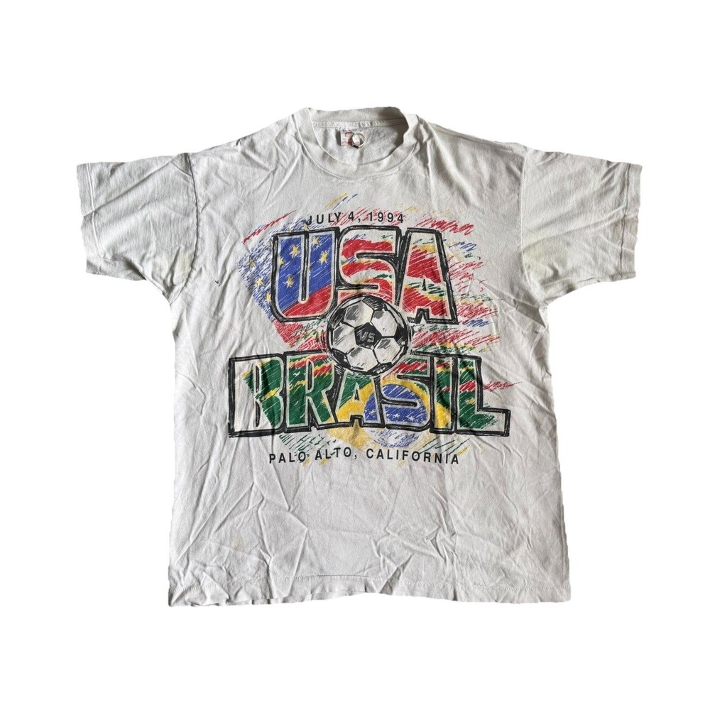 Vintage 1994 World Cup USA Vs Brazil Soccer T Shirt XL 90s Palo Alto Single